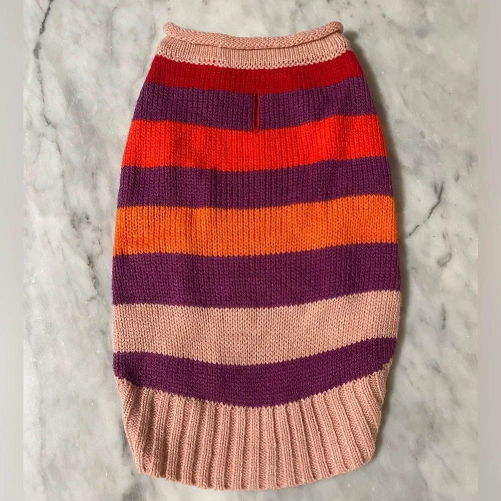 Vibrant Striped Dog Sweater XS | Cozy Knit Pet Clothing in Pink, Purple